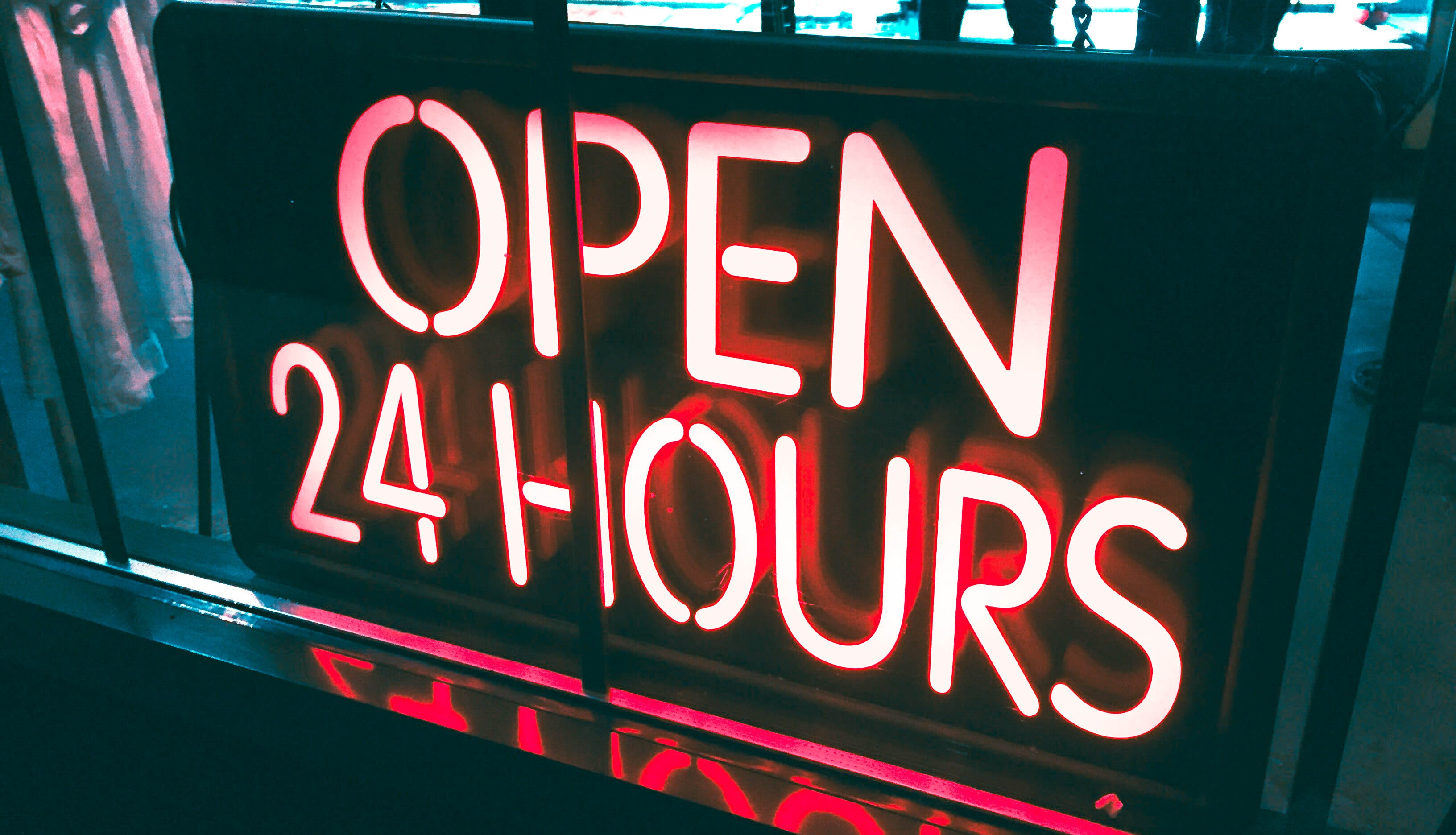 "OPEN 24 HOURS" Neon Sign